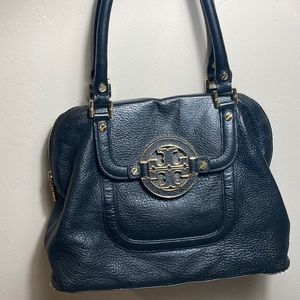 Tory Burch black pebbled leather large handbag